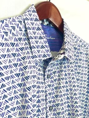 Robert Graham Purple Geometric Short Sleeve Print Shirt 4XL